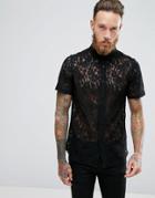 Asos Regular Fit Lace Shirt In Black - Black