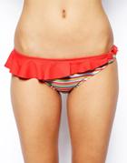 Marie Melli Aquarius Stripe Bikini Bottom With Contrast Frill - Maple Red Stripe