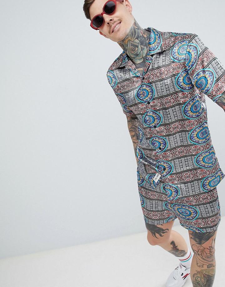 Roadies Of 66 Geo-tribal Print Revere Collar Two-piece Shirt - Multi