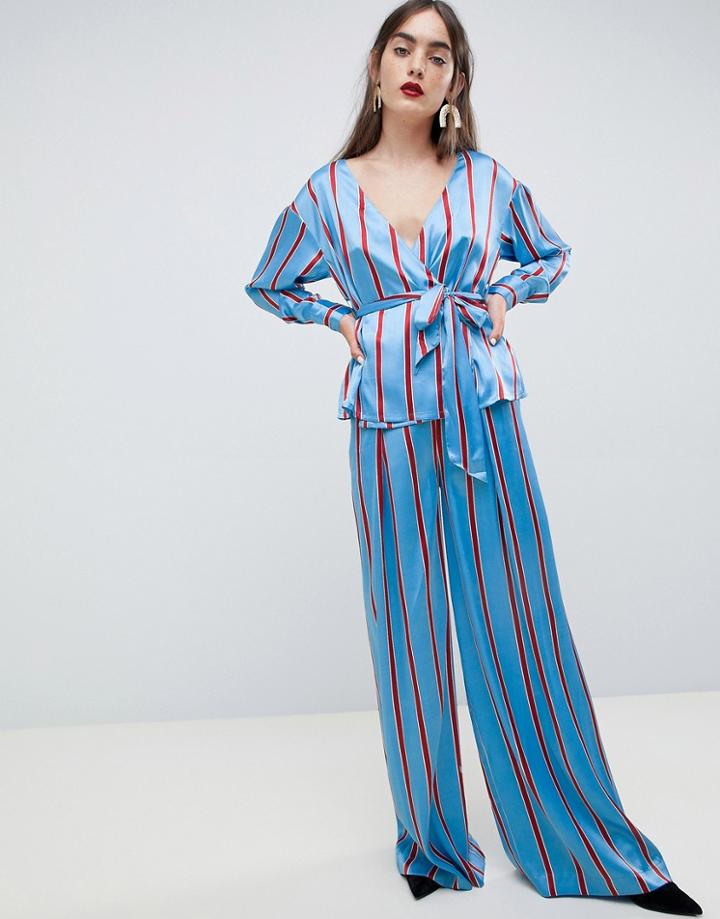 Asos Design Wrap Top In Stripe Two-piece - Multi