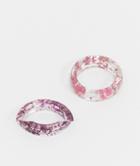 Asos Design Pack Of 2 Rings With Floral Plastic Resin In Pink And Purple-multi