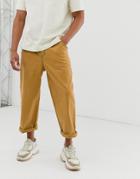 Asos White Relaxed Pants In Mustard With Contrast Stitching-yellow