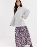 Asos Design Sweat Dress With Floral Print Hem-gray