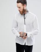 Asos Regular Fit Shirt With Frill Neck & Black Neck Tie - White