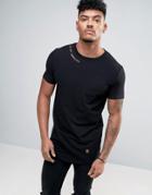 Asos Longline Muscle T-shirt With Curved Hem And Text Print - Black