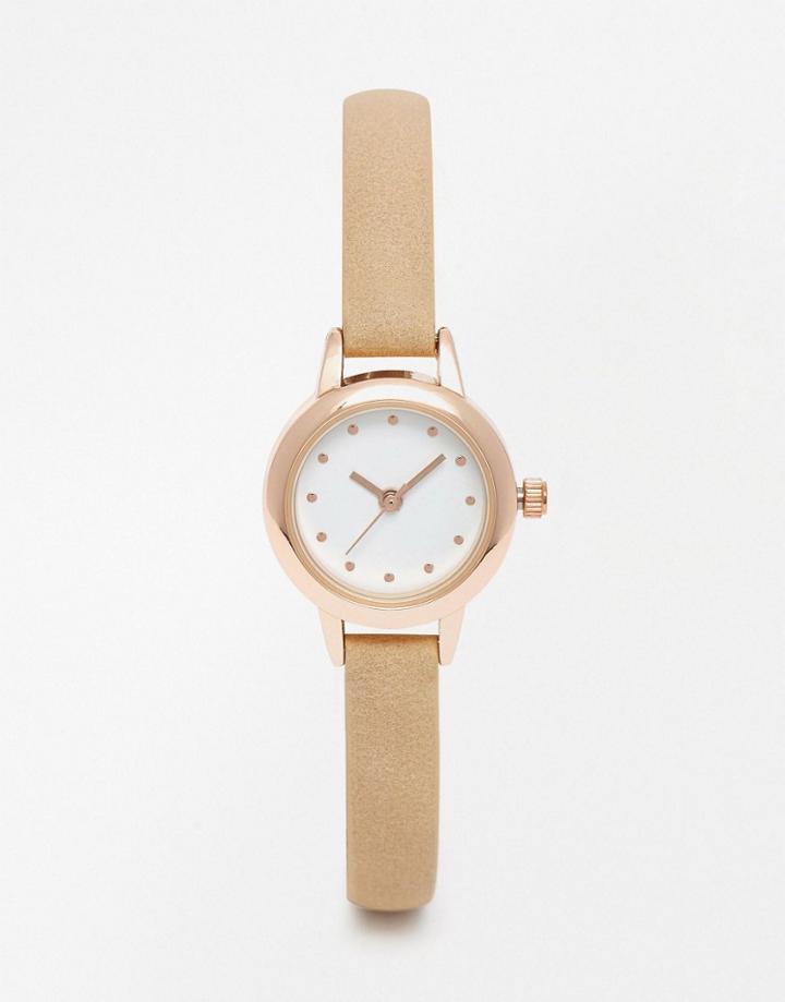 Asos Skinny Faux Suede Strap Mini Dial Watch - Nude