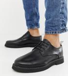 Asos Design Wide Fit Lace Up Shoes In Black Leather With Chunky Sole - Black