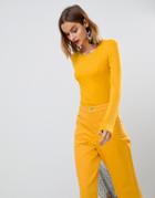Stradivarius Long Sleeve Basic Jersey Top - Yellow