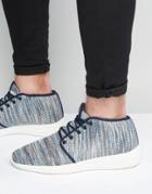 Pull & Bear Trainers In Blue With Knitted Stripes - Blue