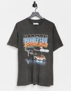 Topman Oversized T-shirt With Horizon Print In Washed Black