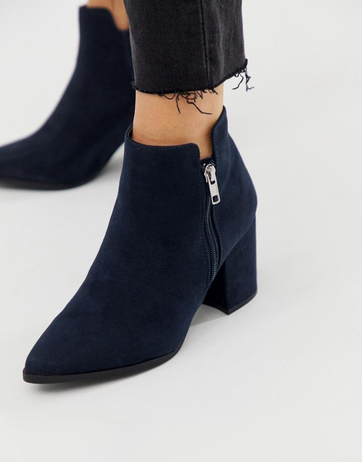 New Look Wide Fit Pu Pointed Heeled Boot In Navy - Navy