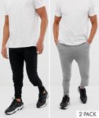 Asos Design Lightweight Skinny Sweatpants 2 Pack Black/gray Marl-multi