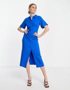 Whistles Ruched Front Maxi Shirt Dress In Cobalt Blue