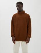 Pull & Bear Ribbed Roll Neck Sweater In Brown