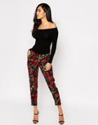 Ax Paris Floral Printed Pants - Black