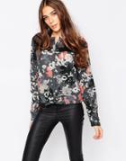Only Rake Printed High Neck Cropped Shirt - Iron Gate