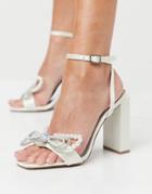 Asos Design Nuptials Embellished Bow Heeled Sandals In Ivory-white