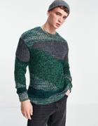Pull & Bear Abstract Knitted Sweater In Green