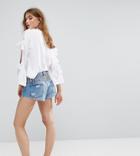 Pull & Bear Button Up Shorts With Stud - Blue
