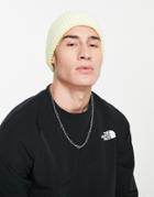 Asos Design Rib Beanie With Deep Turn Up In Two Tone Yellow And White
