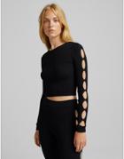 Bershka Cut Out Detail Fine Knit Sweater In Black