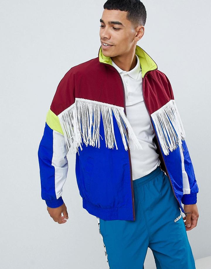 Asos Design Windbreaker With Tassels In Color Block - Red