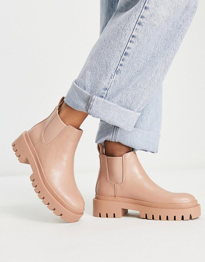 London Rebel Chunky Chelsea Boots In Beige-neutral