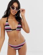 Asos Design Chevron Triangle Bikini Top In Multi Color-white