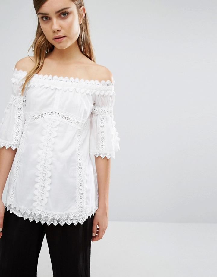 Style Mafia Embroidered Off Shoulder Top - White