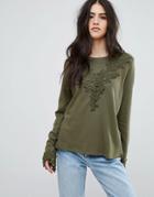 Vila Lace Trim Sweatshirt - Green