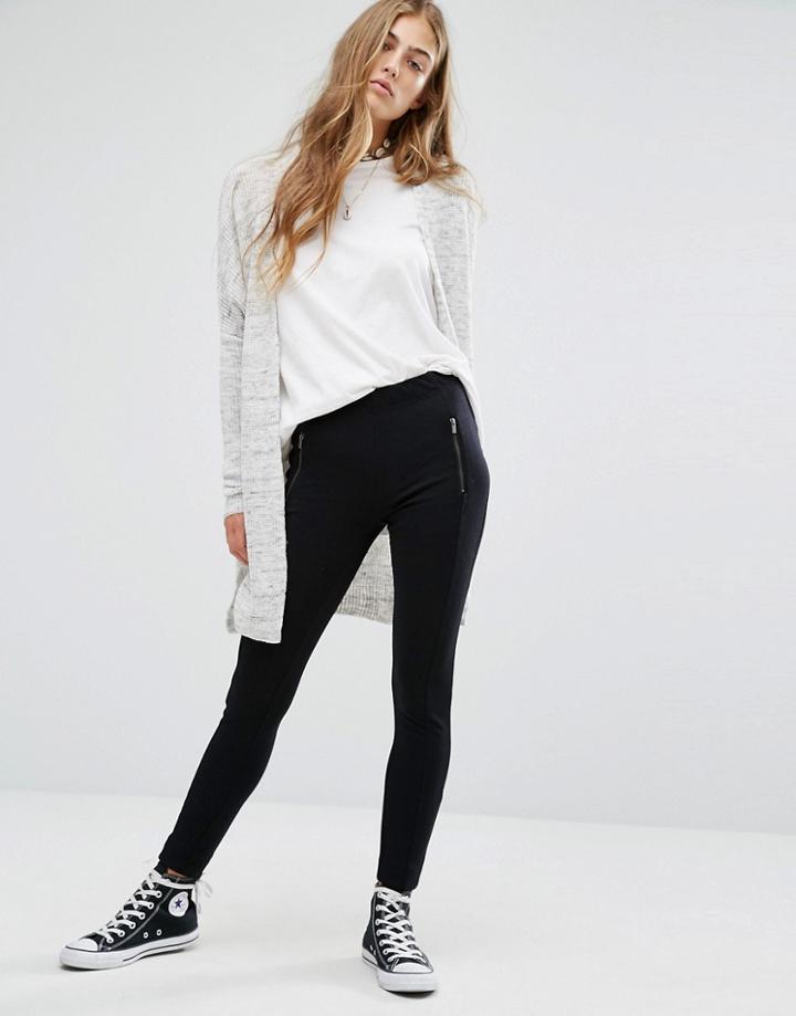 Pull & Bear Ponte Zip Detail Legging - Black