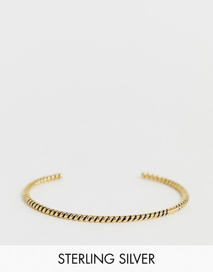 Asos Design Sterling Silver Twist Bangle In Burnished Gold Plate - Gold