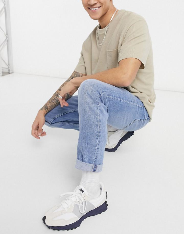 Bershka Slim Fit Jeans In Mid Blue-blues