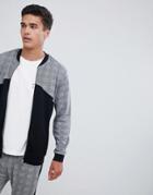 Asos Design Two-piece Jersey Bomber Jacket With Panelling In Check Print-black