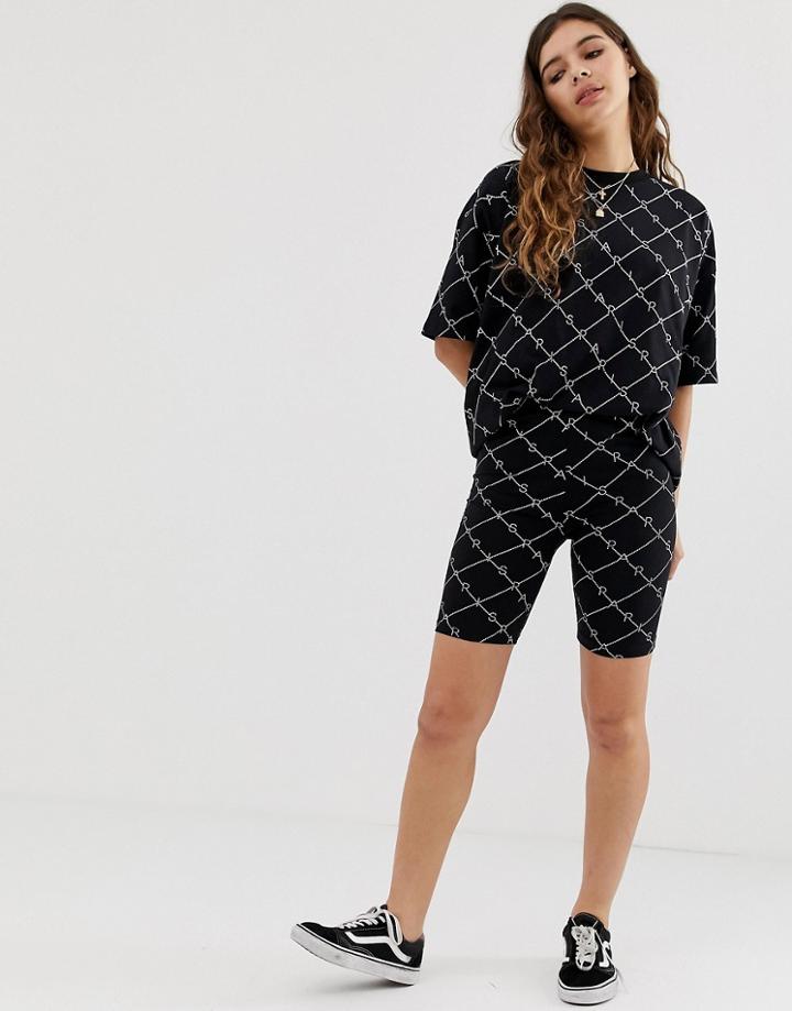 Asos Design Two-piece Legging Shorts In Paris Monogram Print - Multi