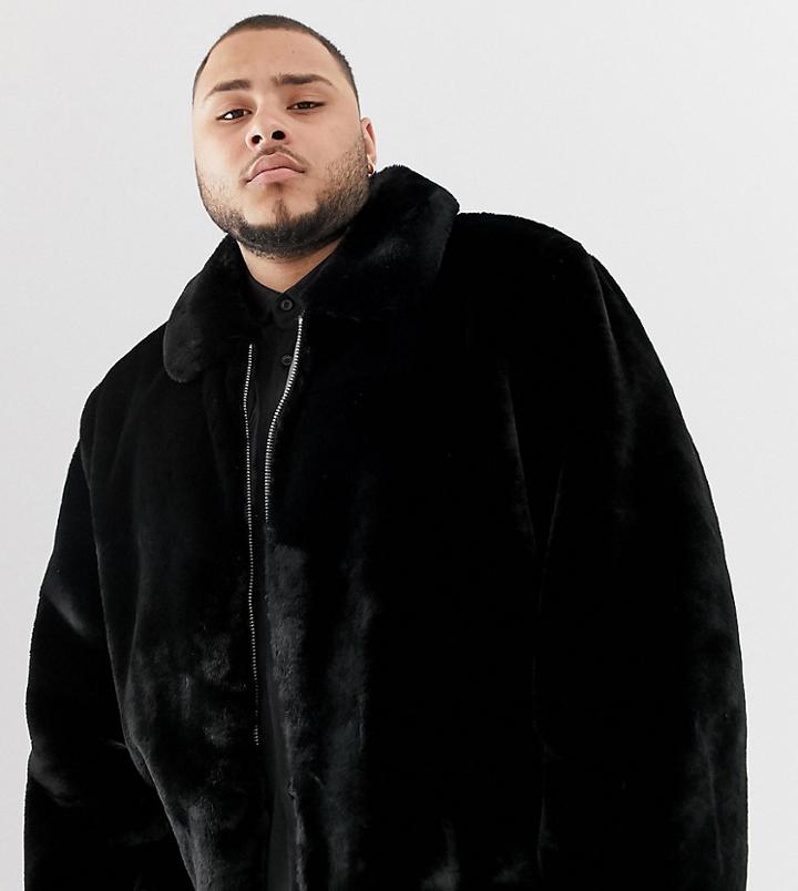 Jacamo Plus Faux Fur Bomber Jacket In Black - Black