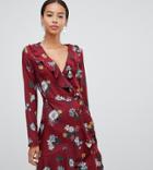 Parisian Tall Floral Wrap Dress With Frill - Red