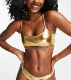 Public Desire Crop Bikini Top With Chain Detail In Metallic Gold