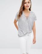 New Look Lace Up T-shirt - Gray