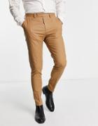Asos Design Super Skinny Linen Suit Pants In Tobacco-brown