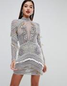 Asos Red Carpet All Over Silver And Pearl Embellished Mini Dress - Silver