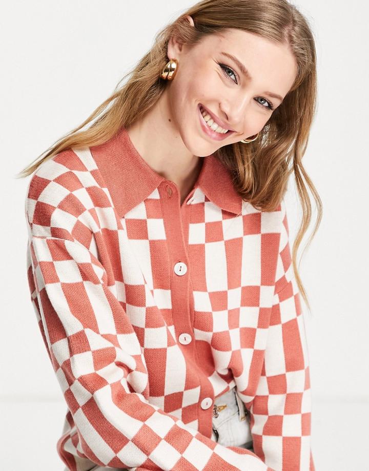 Annorlunda Boxy Cardigan In Pink Check - Part Of A Set-multi