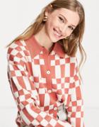 Annorlunda Boxy Cardigan In Pink Check - Part Of A Set-multi