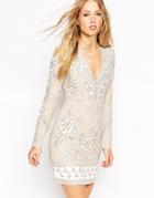Needle & Thread Graphic Rose All Over Embellished Mini Dress - Dust Rose