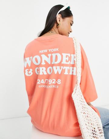 Topshop Wonder And Growth Oversized T-shirt In Orange