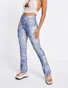 Topshop Marble Print Flared Pant In Blue - Part Of A Set-blues