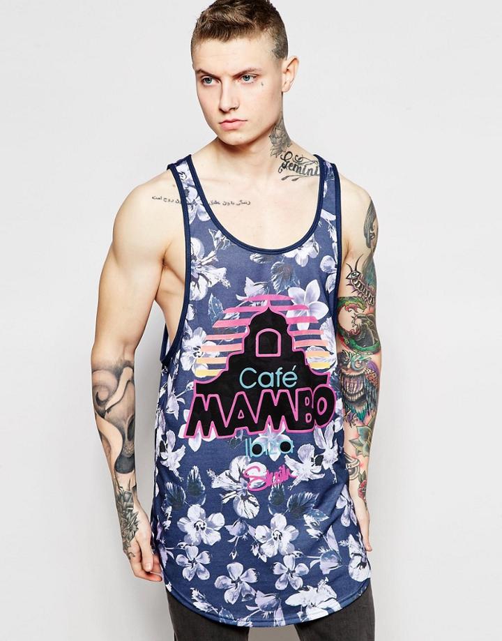 Siksilk X Mambo Negative Floral Elogated Tank - Blue