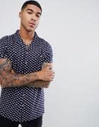 Soul Star Short Sleeve Patterned Shirt With Revere Collar - Navy