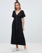 Pull & Bear Button Front Midi Dress - Black