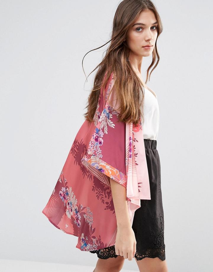 Lavand Paneled Floral Kimono - Pink